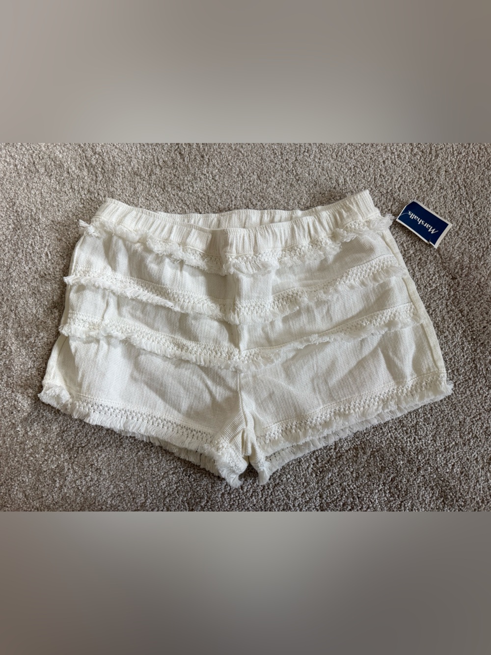 Women’s White Ruffle-Trim Shorts